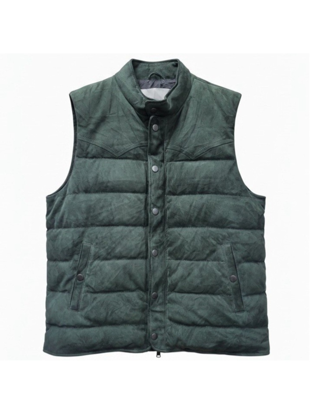 Neiman Marcus Men's Green Goat Leather Full-Zip Stand-Up Collar Puffer Vest XXL